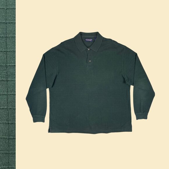 90s/Y2K green XL Roundtree & Yorke polo shirt, vintage mens long sleeve polo - Picture 1 of 8